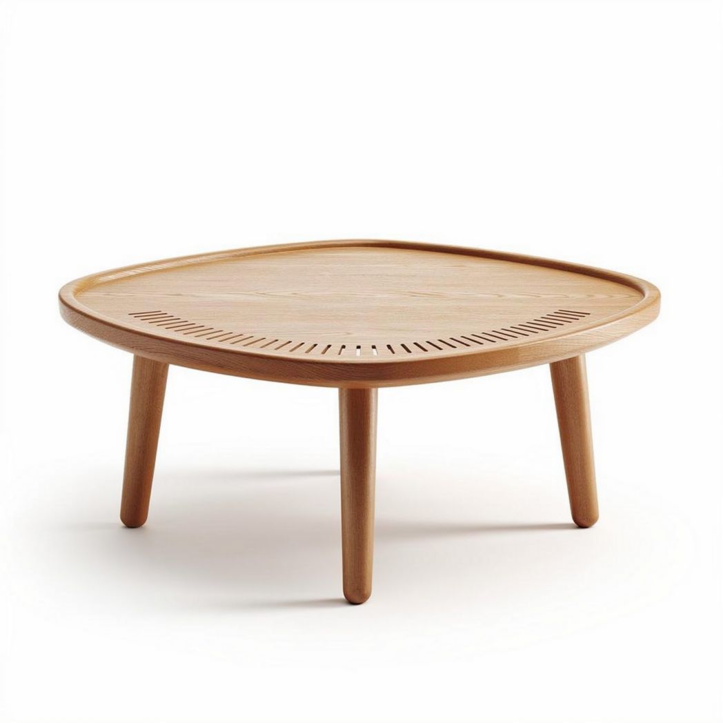 Round wooden coffee table with cylindrical base 60 x 60 x 40cm