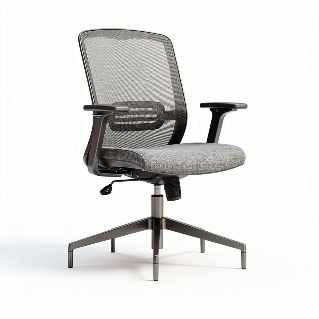 Mesh office chair with adjustable height and grey fabric seat 60 x 60 x 90cm