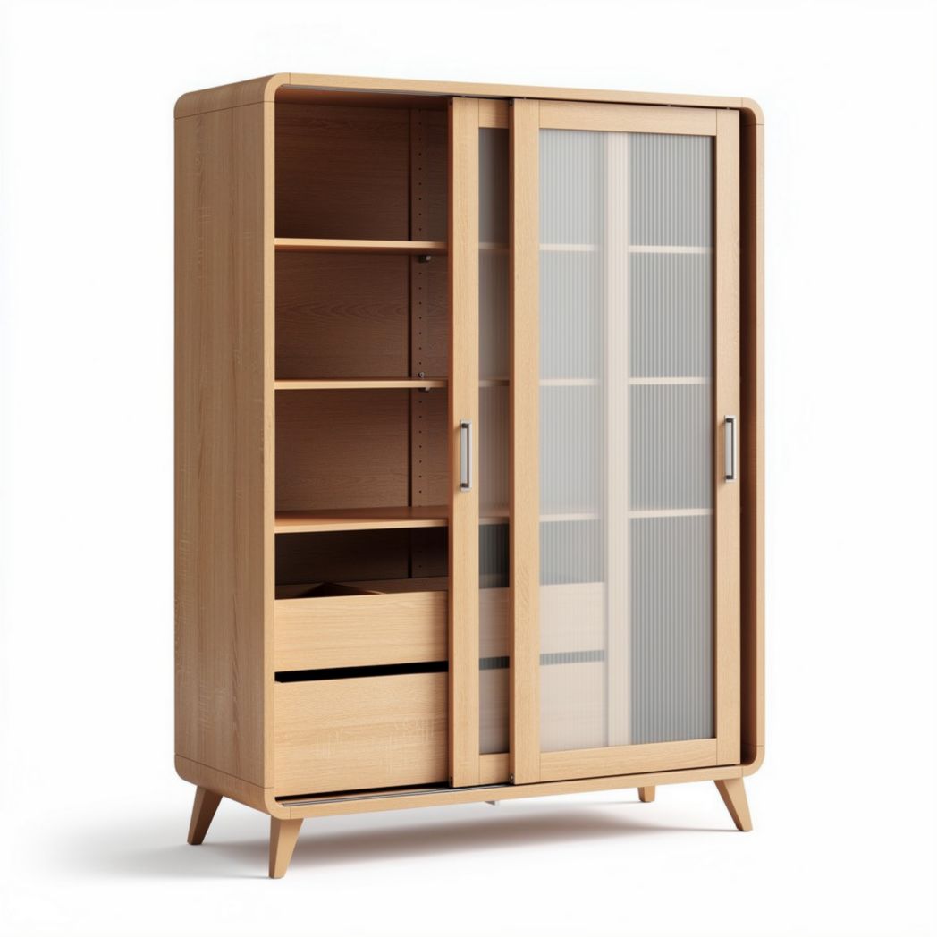 Wooden display cabinet with sliding glass doors and adjustable shelves 90 x 40 x 140cm