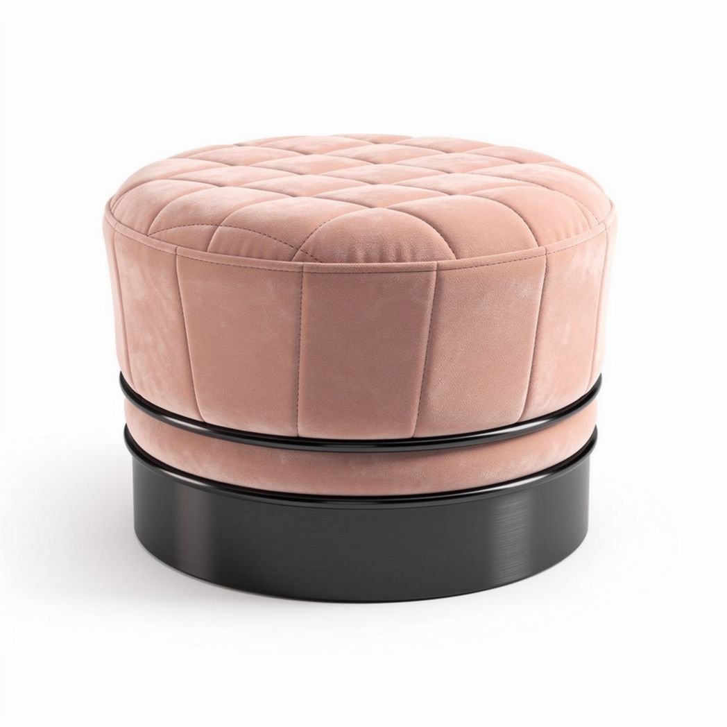 Velvet upholstered ottoman with metal base for living room decor 40 x 40 x 40cm