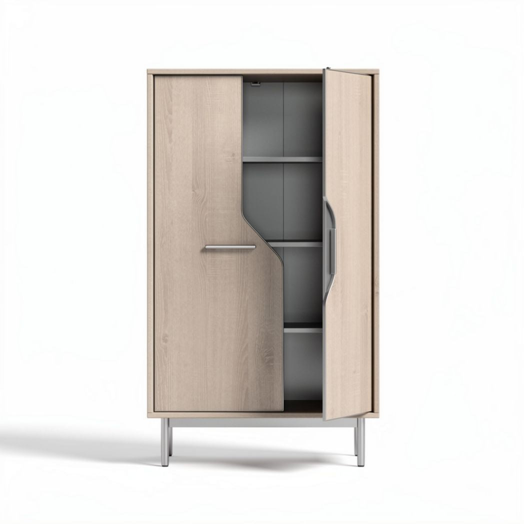 Wooden storage cabinet with metal legs and adjustable shelves 180 x 80 x 40cm
