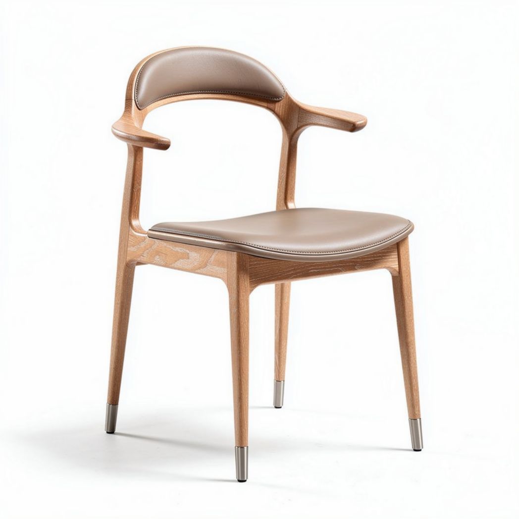 Wooden dining chair with black leather upholstery and sleek design 45 x 45 x 80cm