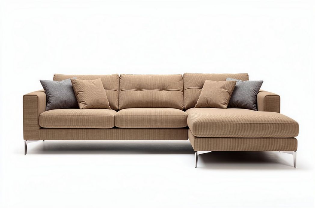 Sectional sofa with removable cushions in brown striped fabric 200 x 90 x 85cm