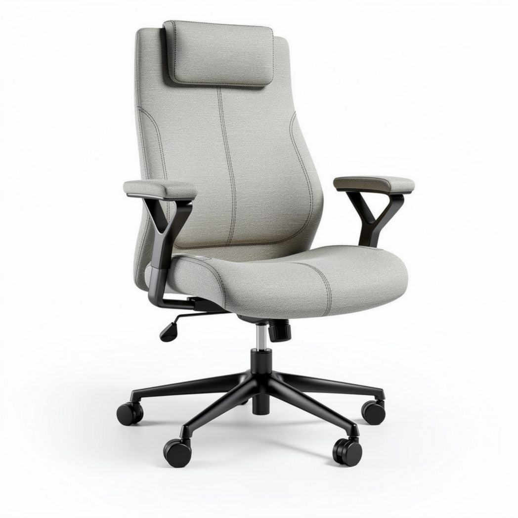 Ergonomic office chair in light gray fabric with adjustable headrest and arms 60 x 60 x 120cm