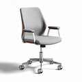 White leather office chair with wooden base and adjustable height 60 x 60 x 85cm
