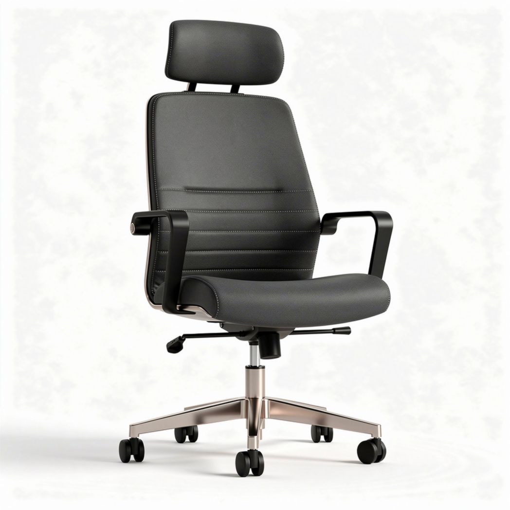 Ergonomic black office chair with adjustable headrest and swivel base
