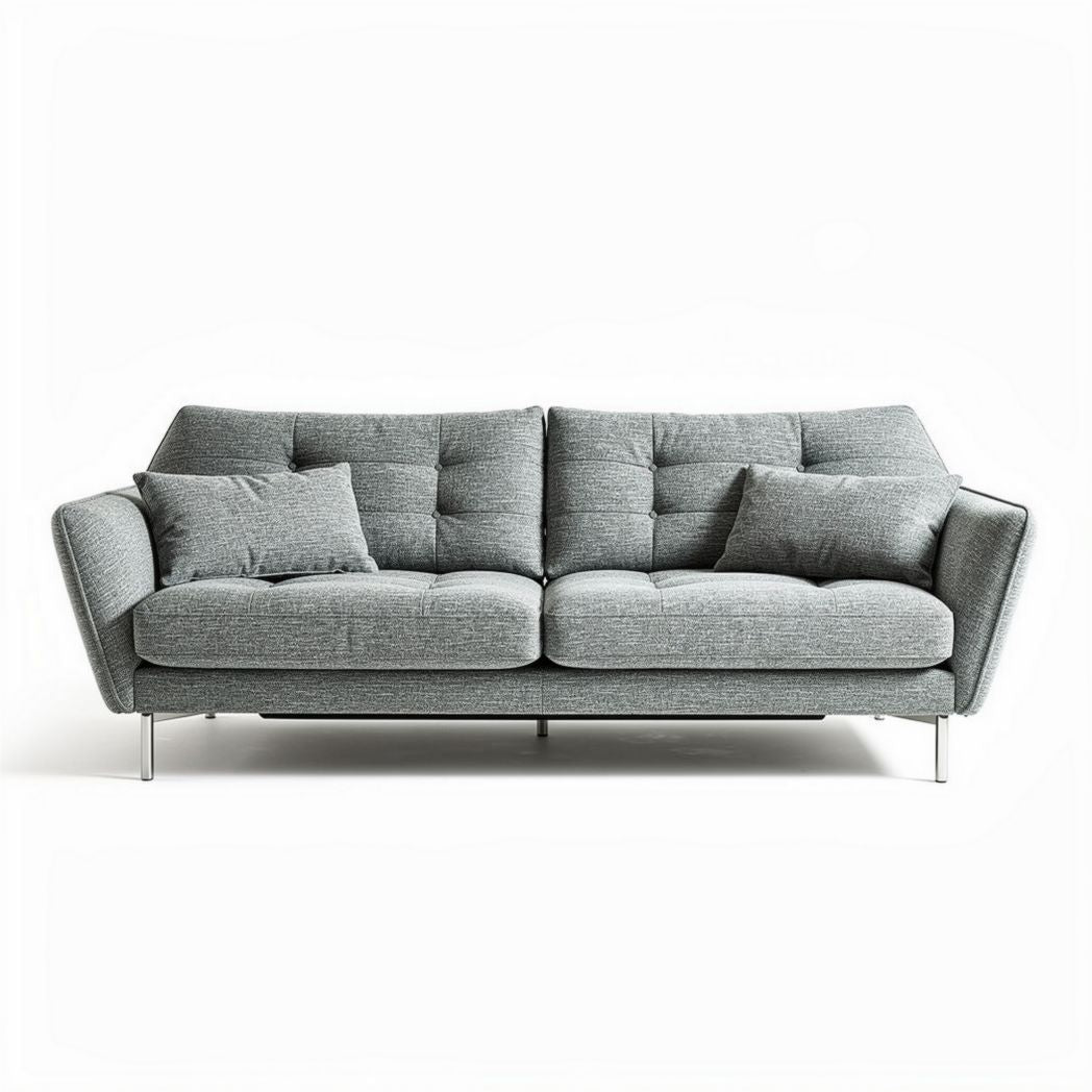 Grey fabric sectional sofa with detachable cushions and chrome legs 210 x 85 x 85cm