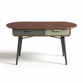 Oval wooden coffee table with gray and green drawers 120 x 80 x 75cm