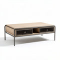 Wood and metal coffee table with two storage drawers 120 x 60 x 40cm